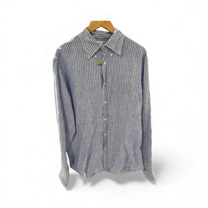 Brooks Brothers Blue and White Striped Casual Linen button down shirt